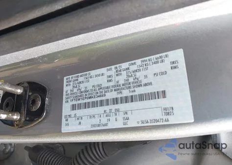 2021 Ford F-150 Xl z USA, uszkodzony, nr VIN 1FTEW1EP0MKE34669